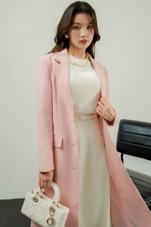 Sixdo Light Pink Long Woven Coat